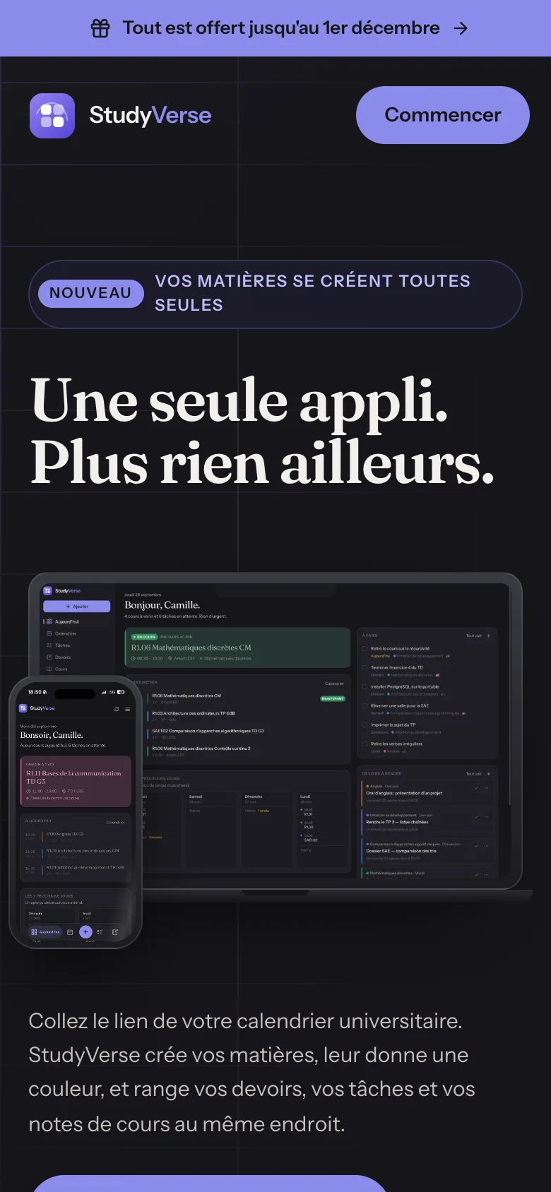 StudyVerse sur smartphone, interface adaptée à l'écran.